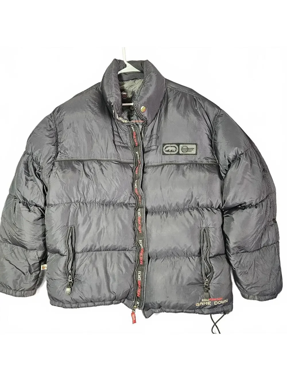 Ecko Men's Large Black Nylon Down Puffer Jacket Warm Winter Coat Streetwear